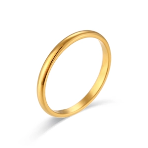 Minimalist 18K gold plated stainless steel plain band ring for women on white background