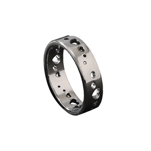 Polished gunmetal stainless steel ring with hollow heart cutouts for men and women
