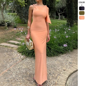 Vestito Maxi Elegante Monospalla Poliestere Senza Maniche Vestibilità Aderente Arricciato Nastro Sera Festa Sexy Estate Unita