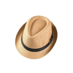 Summer straw jazz hat for kids featuring a classic black belt trim and fedora style