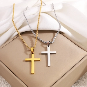 Cross Pendant Necklace Stainless Steel High Polished Rope Chain Religious Minimalist Fashion Jewelry For Men Versatile