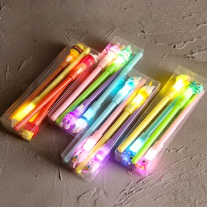Creative Cartoon Glowing Gel Pen Luminous Luminous Animal Food Shape Black Ink Sign Pen Students Kids Stationery Office Writing Tool