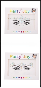 Detail of Party Joy iridescent face crystal gems and rhinestones for festive makeup