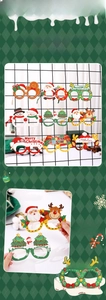 Détail de lunettes de Noël colorées en papier pour fête d'enfants sur un présentoir