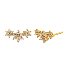 Elegant gold flower cluster stud earrings set with sparkling cubic zirconia crystals