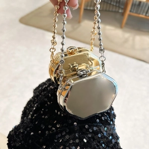 Chic hexagonal zinc alloy mini crossbody bag with metal bead chain in gold and silver