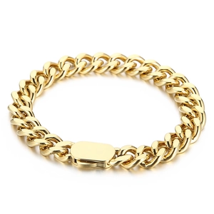 Bracelet gourmette plat doré classique avec fermoir boîte durable pour hommes et femmes