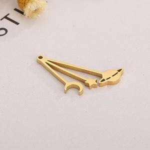 Golden stainless steel celestial necklace pendant with crescent moon, star and saturn planet