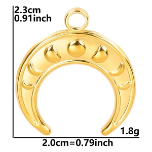 Detailed view of golden moon pendant with measurements 2.3cm x 2.0cm and weight 1.8g