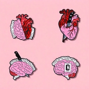 Heart Brain Enamel Pin Brooch Zinc Alloy Dagger Anatomy Open Your Mind Badge Decorative Cartoon Jewelry Unisex Accessory