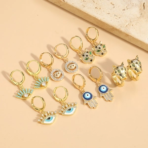 Vintage Kupfer Böser Blick Ohrringe Für Damen Bunte Emaille Zirkonia Leopard Hand Der Fatima Ohrringe Mode Schmuck Geschenk