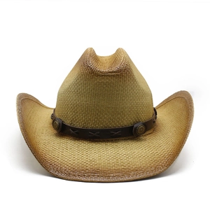 Chapeau de cow-boy classique en paille tressée avec ruban en cuir et clous en métal
