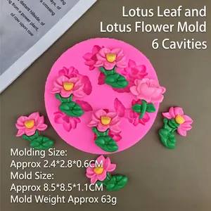 6-cavity pink silicone lotus flower mold for fondant chocolate and DIY candle making