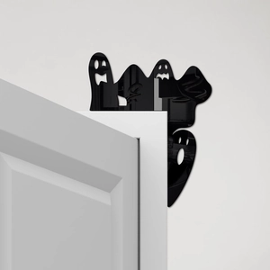 Ghost silhouette corner decoration made of black glossy acrylic for Halloween door frames