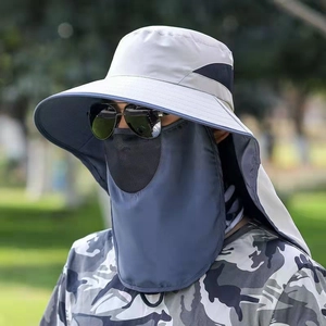 Acrylic Outdoor Sun Hat With Removable Face Mask And Neck Flap UV Protection Breathable Foldable Bucket Hat For Fishing Men