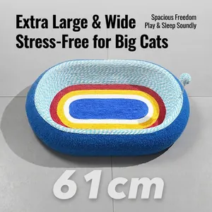 61cm oval woven cat bed with sisal scratcher and interactive spring toy ball