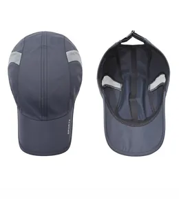 Detail of dark grey breathable mesh panels and adjustable buckle on sports baseball cap