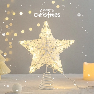 Christmas Tree Topper Star LED Light Up Glitter Metallic Ornament Holiday Xmas Decoration Glowing