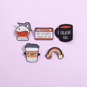 Funny Cartoon Coffee Theme Alloy Brooch Badge Hello Name Tag Creative Fuel Pot Pins Personalized Accessories For Backpack Clothing Decor
