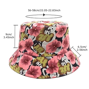 Floral digital print bucket hat with pink and green flowers and rhinestone accents
