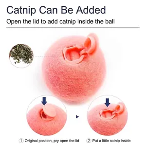 Pink felt interactive cat toy ball with refillable catnip compartment and wool texture
