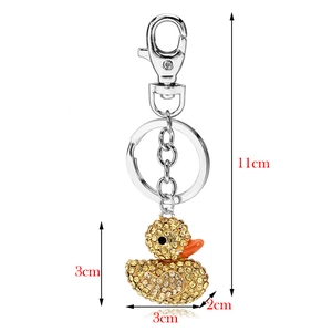 Crystal studded yellow duck keychain with silver ring for bags and car keys