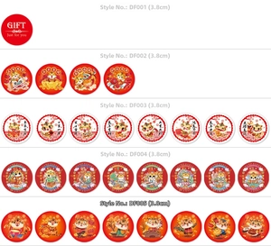 Detailed view of 3.8cm round Chinese New Year tiger stickers in various festive designs