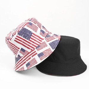 Wende-Anglerhut Set mit US-Flaggen-Print und klassischem einfarbig schwarzem Baumwolldesign