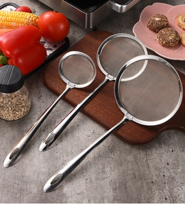 Three-piece stainless steel fine mesh strainer set in various sizes for kitchen cooking