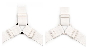 Détail d'attaches de draps élastiques à 3 voies avec boucles de réglage robustes