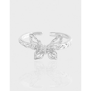 Butterfly Ring 925 Sterling Silver Adjustable Open Finger Jewelry Hollow Textured Ins Style Gift For Women Elegant
