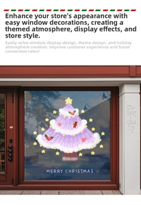 Détail d'autocollant de vitre sapin de Noël violet avec texte Merry Christmas
