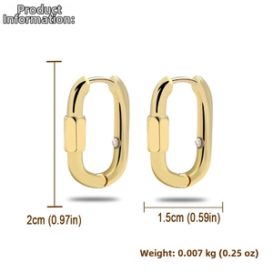 Classic gold semi-oval hoop earrings with dimensions 2cm by 1.5cm and small crystal detail