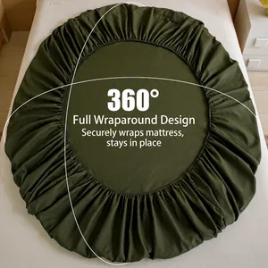 Deep green circular fitted sheet with 360-degree elastic band for full mattress protection
