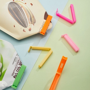 Colorful plastic food sealing clips for snack freshness in various bright colors
