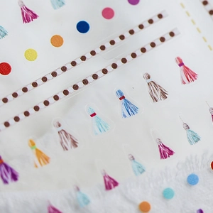 Japanese style matte nail art stickers with colorful fringe tassels and polka dot patterns