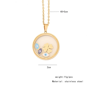 Detail of 2cm evil eye pendant with lucky clover and 40+5cm stainless steel chain