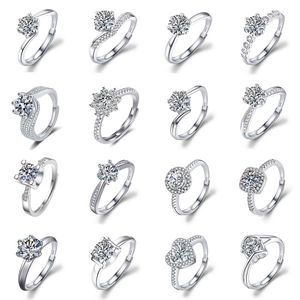 Collection of silver-tone adjustable rings with 1 carat sparkling moissanite stones