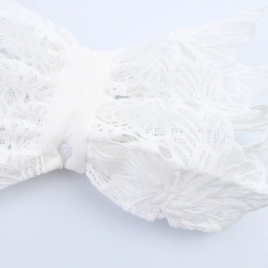 Elegant white lace false cuffs with floral embroidery and button closure for women blouses