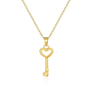 Minimalist 18K gold heart-shaped key pendant necklace on a clean white background