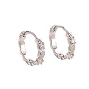 Silver copper hoop earrings with inlaid zircon crystals for a minimalist elegant look