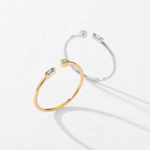 Minimalist S925 sterling silver open rings in gold and silver with zircon accents