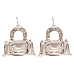 Pair of silver square bag earrings with sparkling crystals for a trendy luxury look