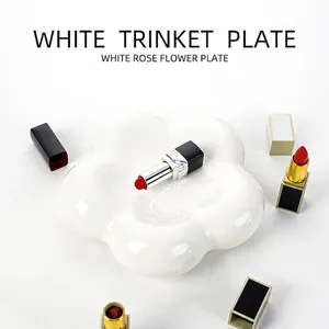 Ceramic Flower Shaped Jewelry Tray Desktop Storage Plate Solid Color Nordic Style Photography Prop Dish Organizer