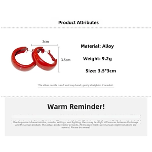 Detail specifications of red lacquer C-shaped earrings with alloy and silver needle measurements