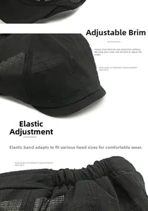 Detail of breathable mesh newsboy cap showing adjustable strap and bendable brim feature