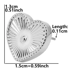 Detailed size specifications for heart-shaped stainless steel stud earring with sunburst texture