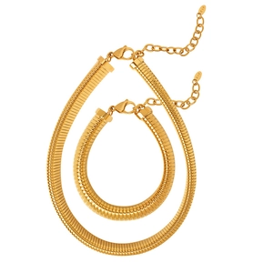 Chunky gold-plated stainless steel snake chain necklace and bracelet jewelry set