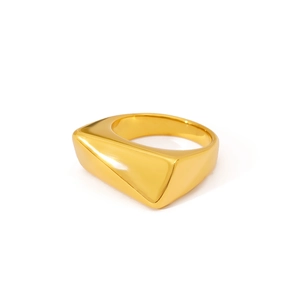 Minimalist geometric gold stainless steel ring with polished mirror finish for women