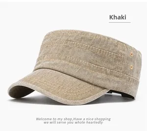 Vue détaillée de la casquette plate kaki avec texture délavée et œillets métalliques